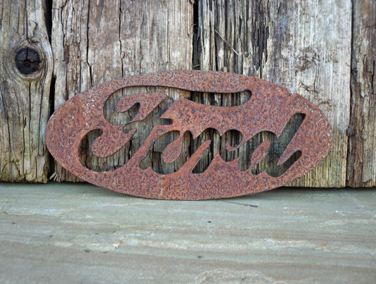 Rusty Metal FORD BADGE SIGN Garden Ornament. Rustic Garden Decor. Metal Garden CAR BADGE Decoration. Rusted Steel Garden Art. Birthday Gift.