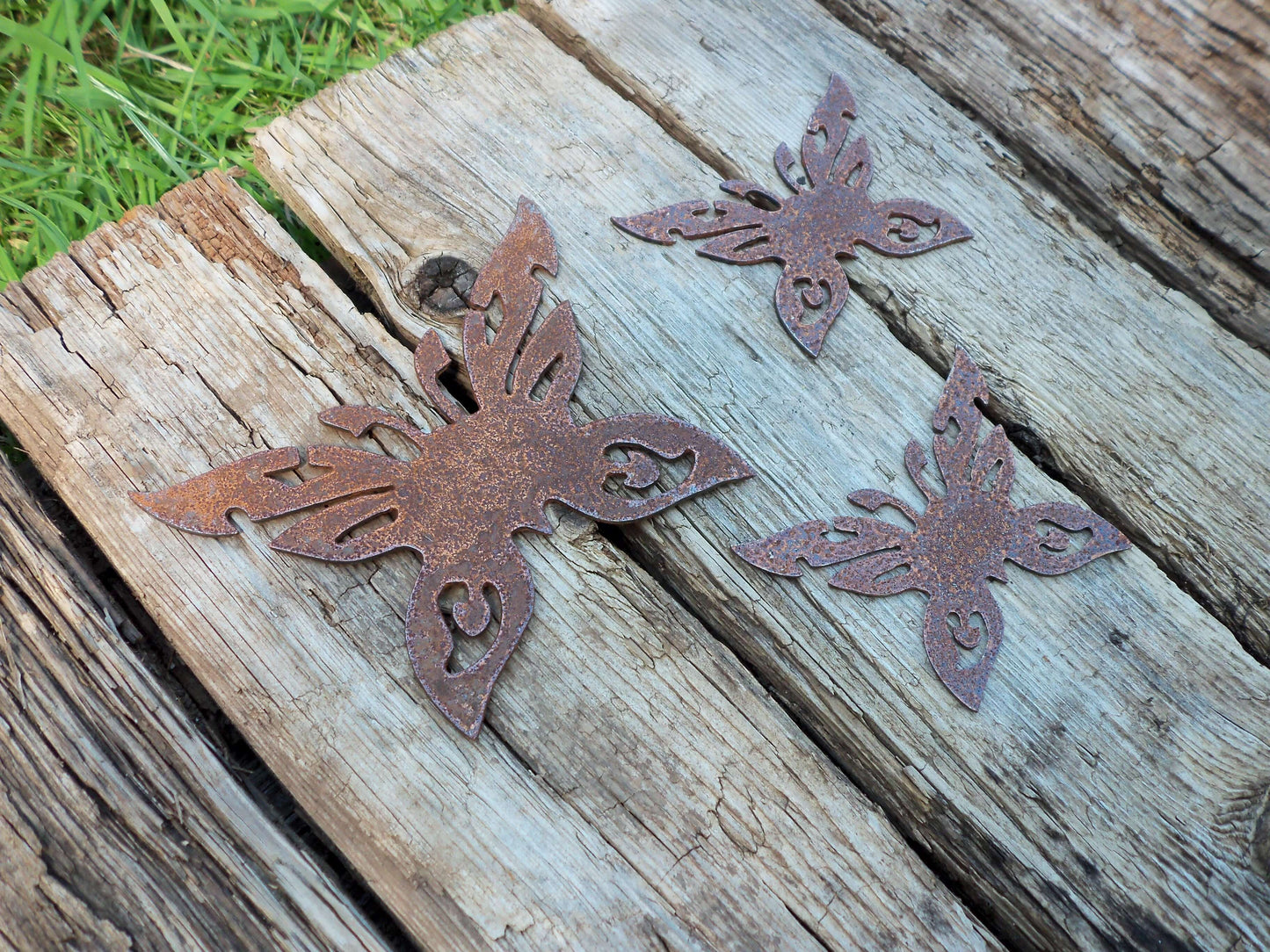 Rusty Metal BUTTERFLIES x 3 Garden Ornaments. Rustic Garden Decor. Metal Garden Butterfly Decorations. Rusted Steel Garden Art Birthday Gift