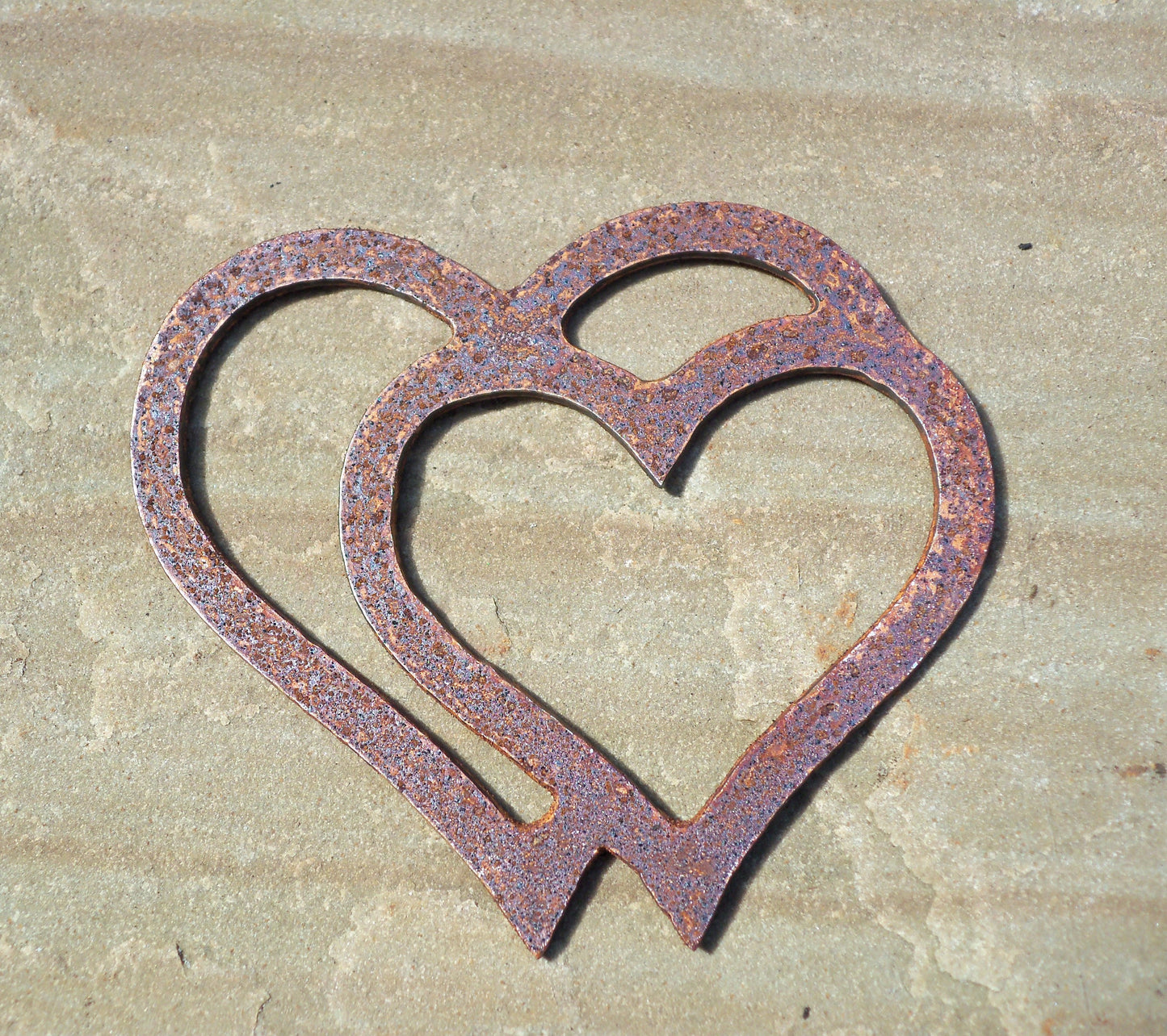 Rusty Metal DOUBLE HEARTS x 3 Garden Ornament. Rustic Garden Decor. Rusted Steel Garden Art. Metal Garden Decoration. Birthday Present.