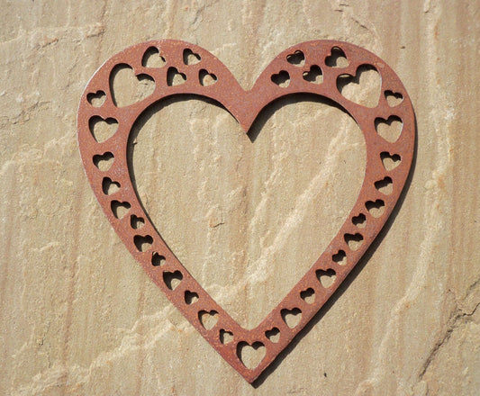 Rusty Metal LOVE HEART with Heart Cut Outs -Small Garden Ornament. Rustic Garden Decor Metal HEART Garden Decoration Rusted Steel Garden Art