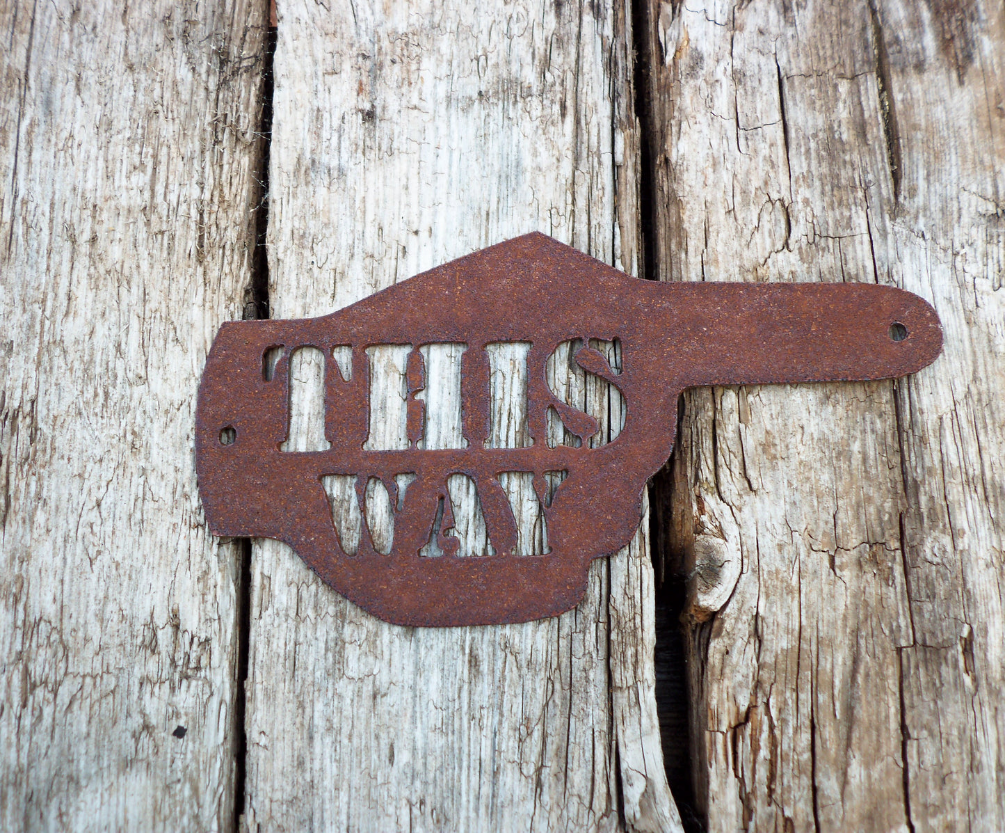 Rusty Metal HAND POINTER ARROW - 'This Way' Left / Right / Ahead Sign Garden Ornament. Rustic Garden Decor. Metal Garden Decoration Hand.