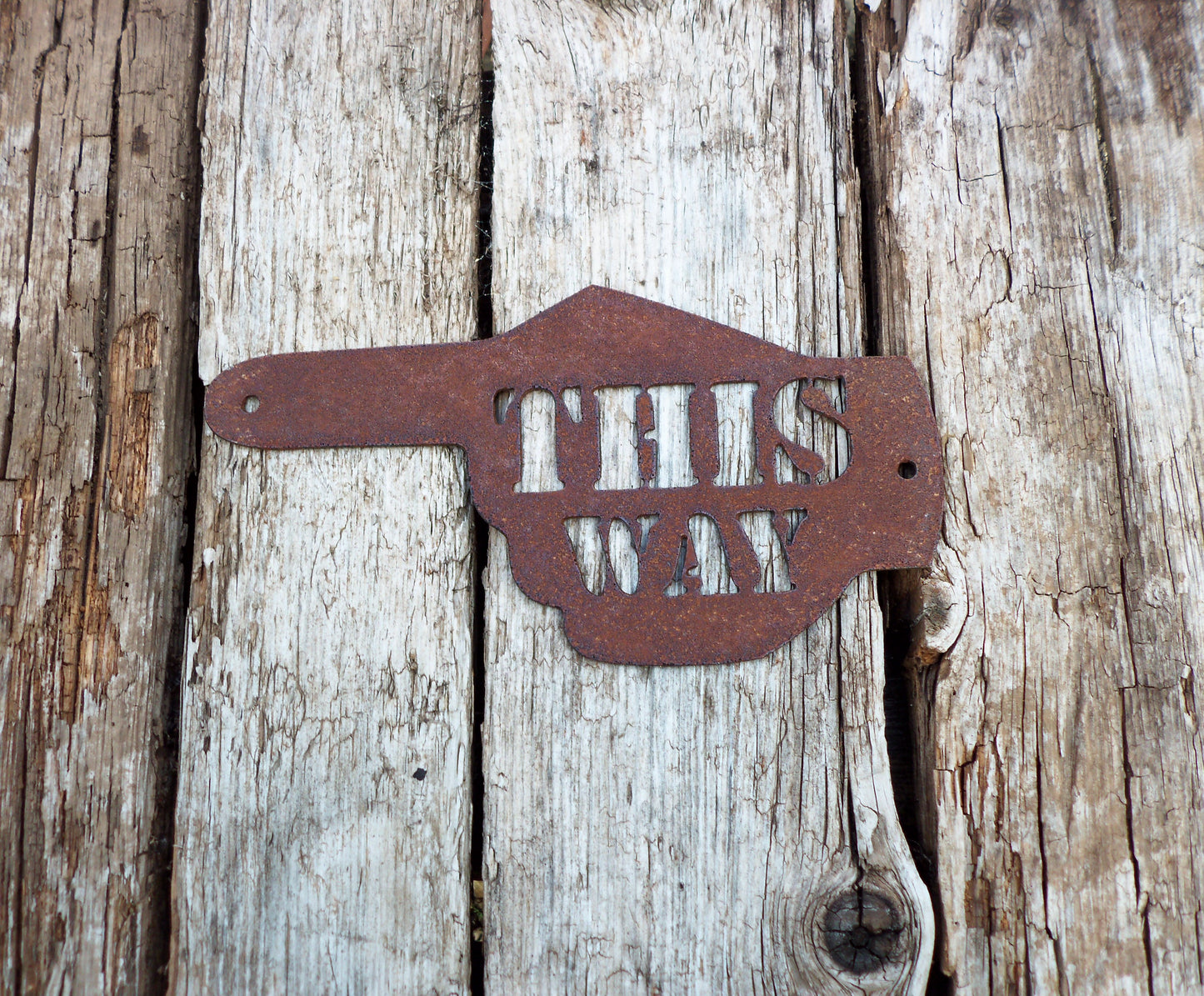 Rusty Metal HAND POINTER ARROW - 'This Way' Left / Right / Ahead Sign Garden Ornament. Rustic Garden Decor. Metal Garden Decoration Hand.