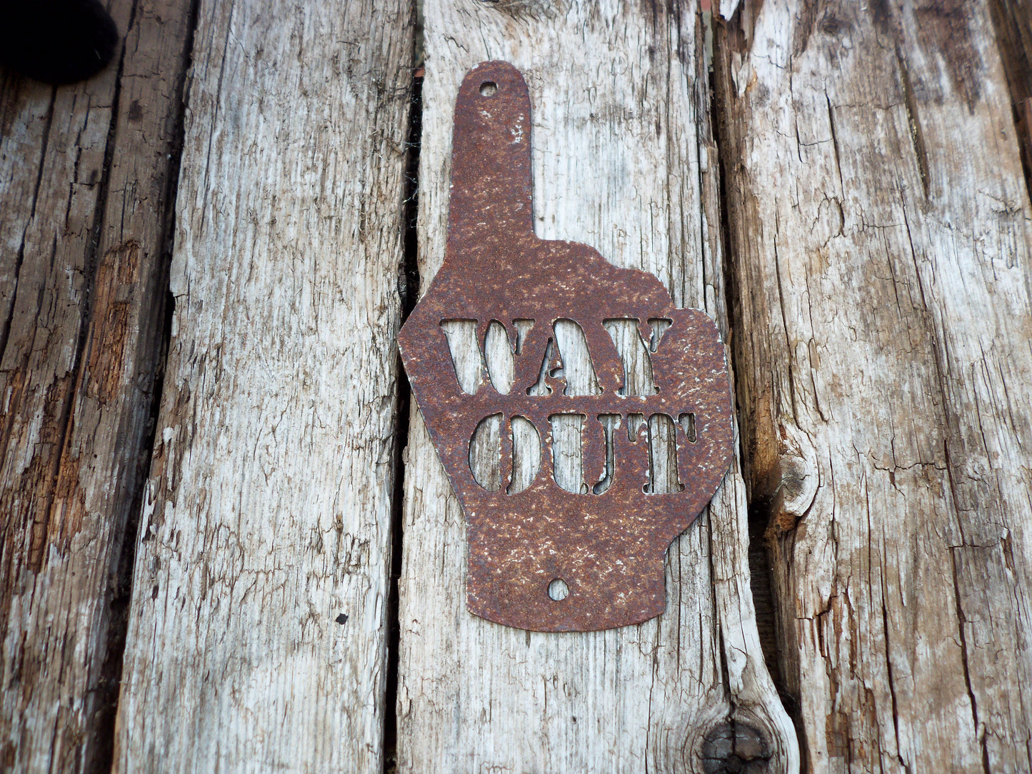 Rusty Metal HAND POINTER ARROW - 'Way Out' Left / Right / Ahead Sign Garden Ornament. Rustic Garden Decor. Metal Garden Decoration Hand.