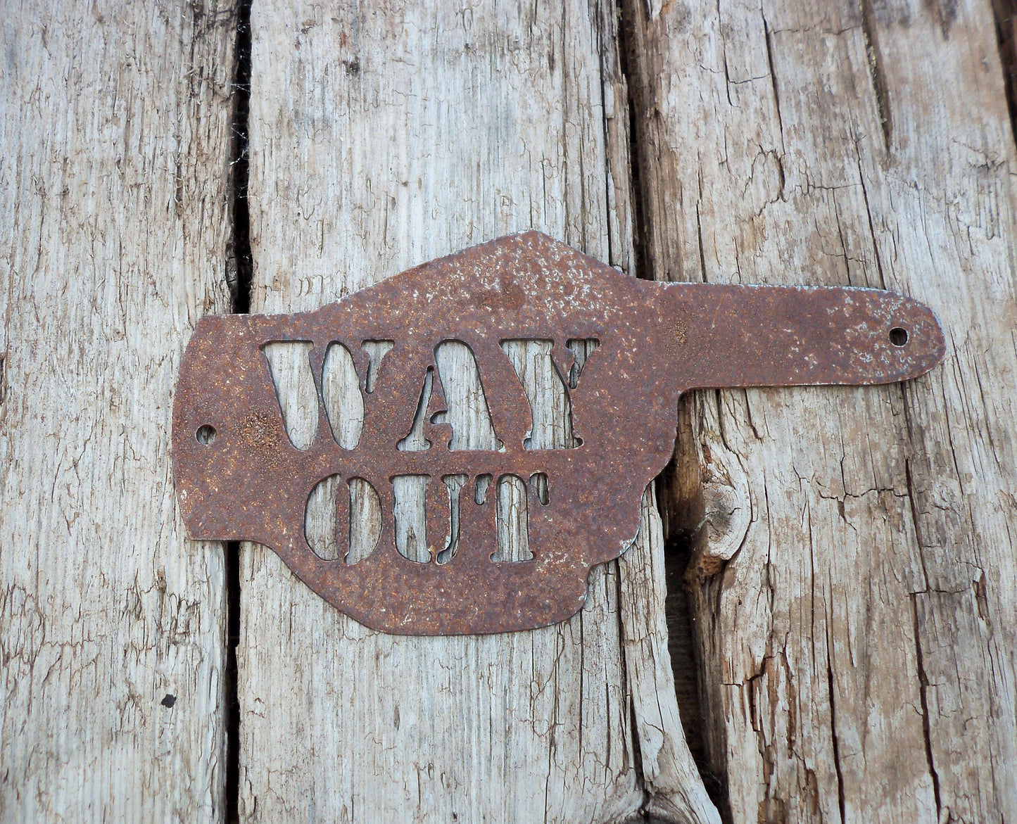 Rusty Metal HAND POINTER ARROW - 'Way Out' Left / Right / Ahead Sign Garden Ornament. Rustic Garden Decor. Metal Garden Decoration Hand.