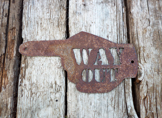 Rusty Metal HAND POINTER ARROW - 'Way Out' Left / Right / Ahead Sign Garden Ornament. Rustic Garden Decor. Metal Garden Decoration Hand.