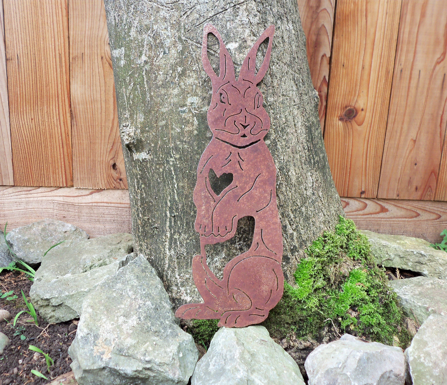 Rusty Metal RABBIT Garden Ornament. Rustic Garden Decor. Metal Garden Rabbit Decoration. Rusted Steel Garden Art. Birthday Gift for Mum.