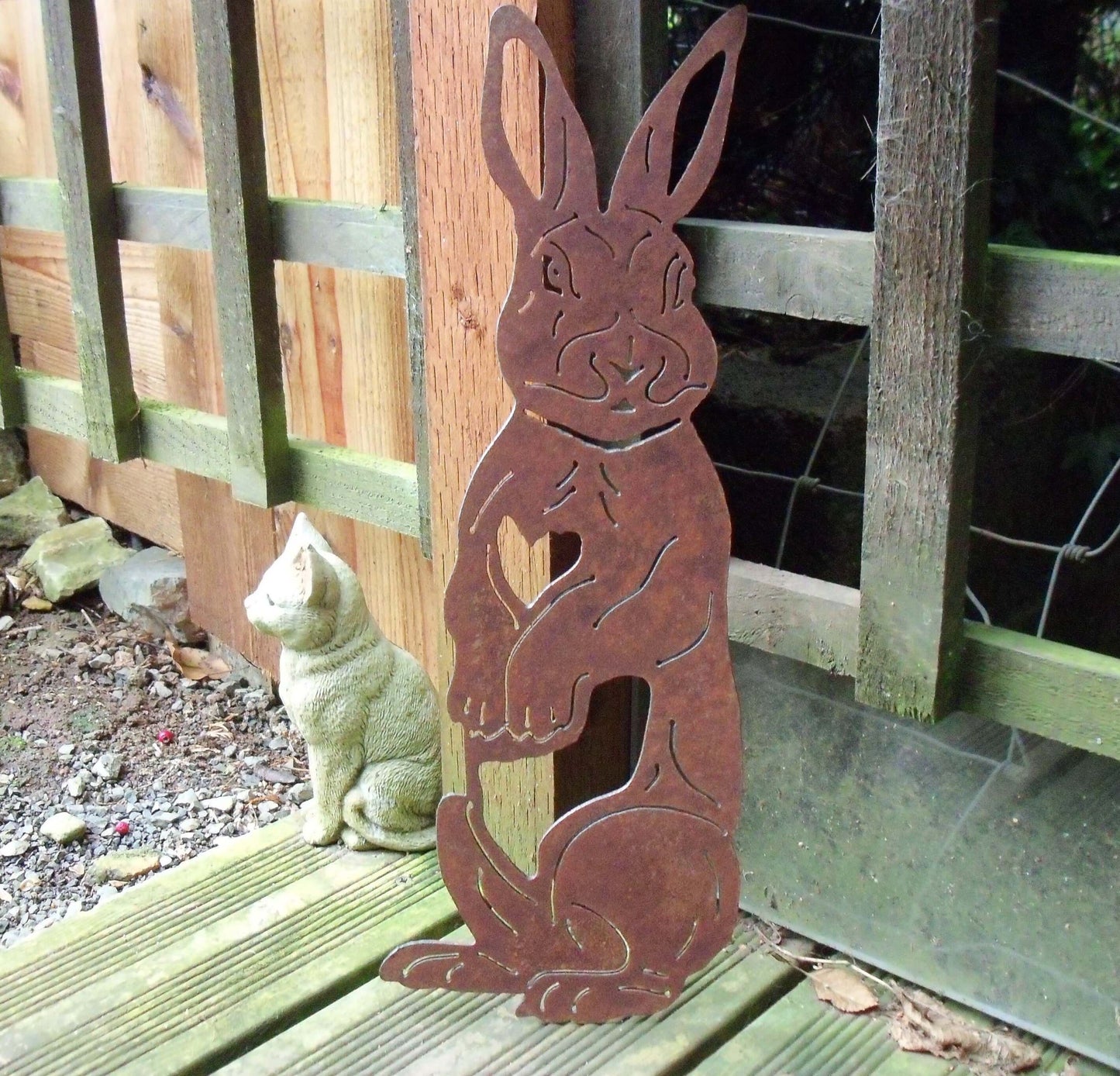 Rusty Metal RABBIT Garden Ornament. Rustic Garden Decor. Metal Garden Rabbit Decoration. Rusted Steel Garden Art. Birthday Gift for Mum.