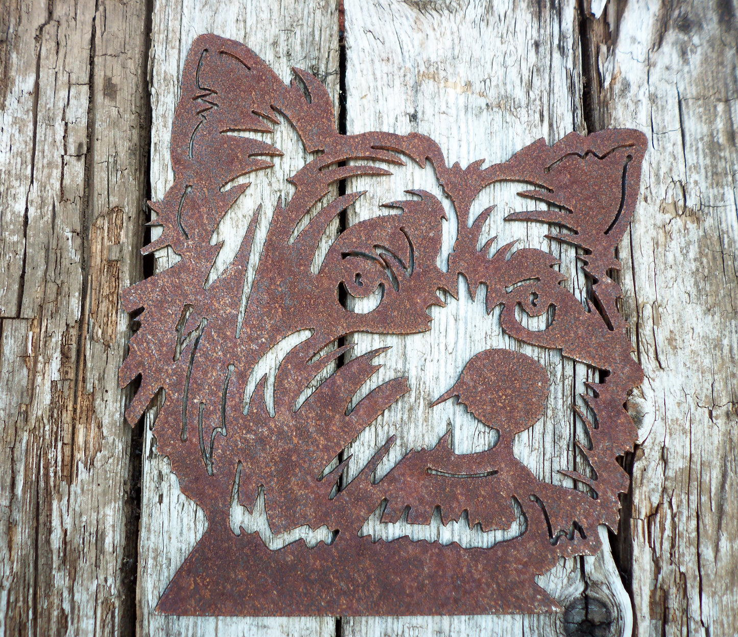 Rusty Metal YORKSHIRE TERRIER DOG Face 'Yorkie' Garden Ornament. Rustic Garden Decor. Metal Garden Dog Decoration. Rusted Steel Garden Art.