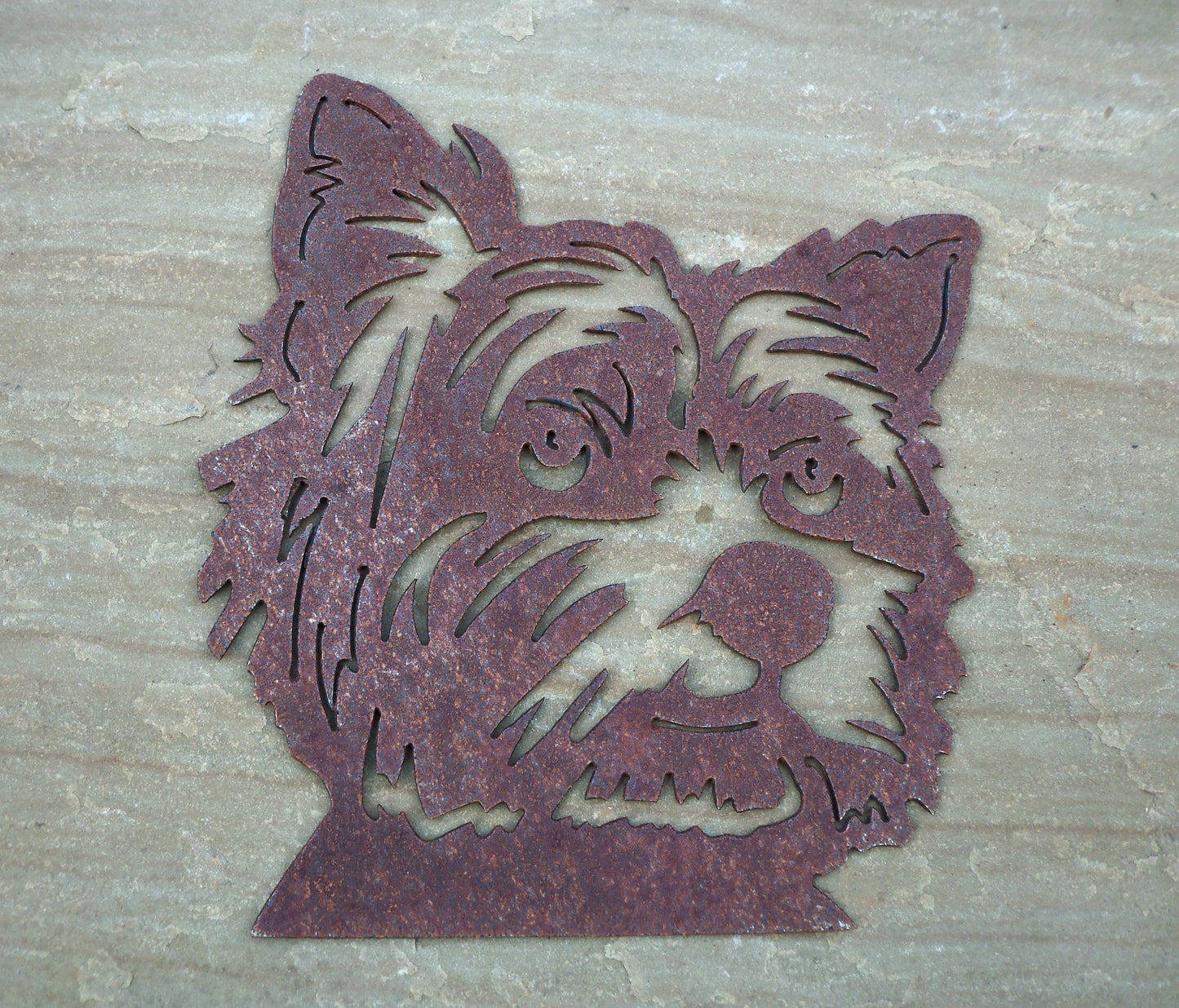 Rusty Metal YORKSHIRE TERRIER DOG Face 'Yorkie' Garden Ornament. Rustic Garden Decor. Metal Garden Dog Decoration. Rusted Steel Garden Art.