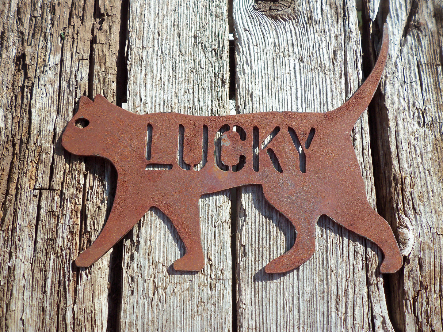 Personalised Rusty Metal CAT Sign Garden Ornament. Rustic Garden Decor. Metal Garden Cat Decoration. Rusted Steel Garden Art. Birthday Gift.