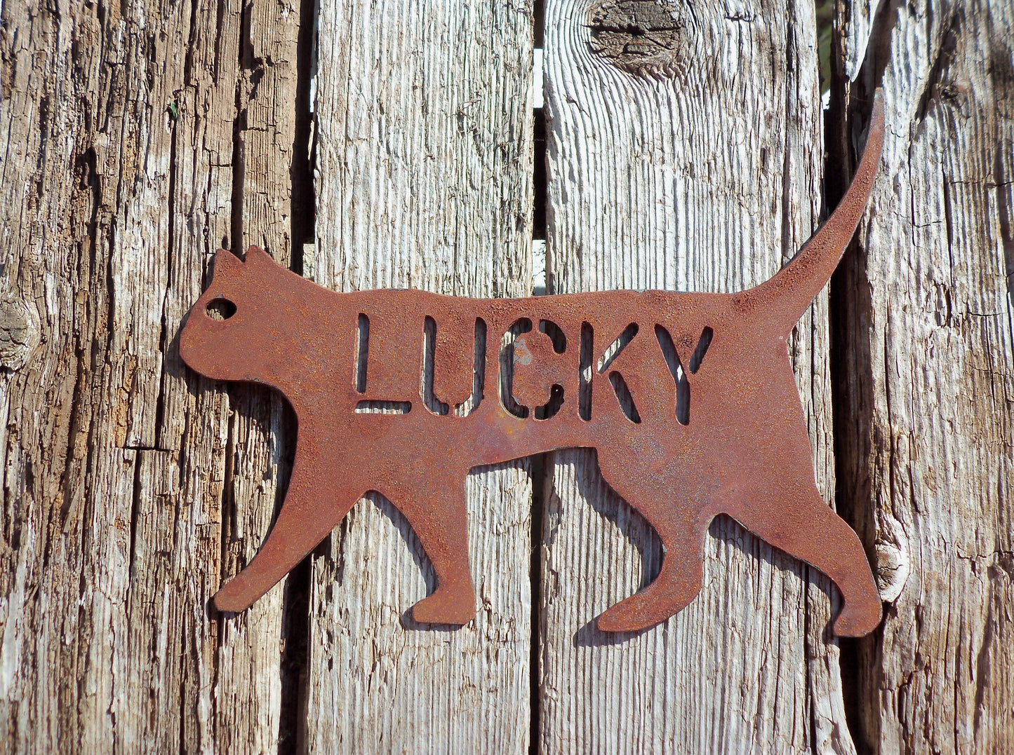 Personalised Rusty Metal CAT Sign Garden Ornament. Rustic Garden Decor. Metal Garden Cat Decoration. Rusted Steel Garden Art. Birthday Gift.