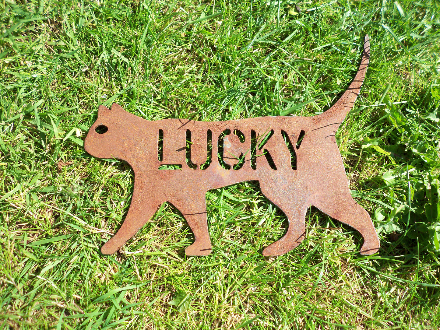 Personalised Rusty Metal CAT Sign Garden Ornament. Rustic Garden Decor. Metal Garden Cat Decoration. Rusted Steel Garden Art. Birthday Gift.