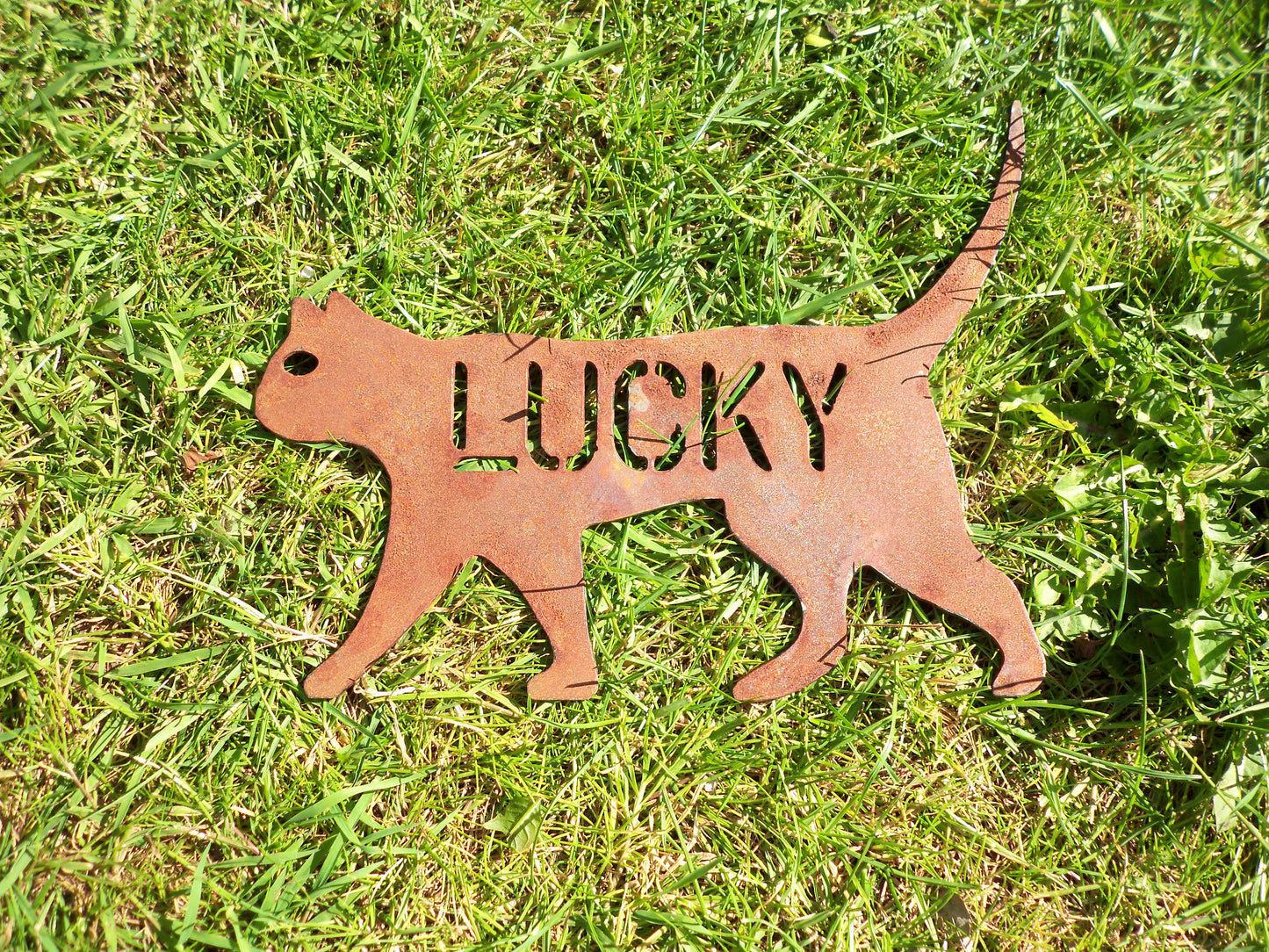 Personalised Rusty Metal CAT Sign Garden Ornament. Rustic Garden Decor. Metal Garden Cat Decoration. Rusted Steel Garden Art. Birthday Gift.