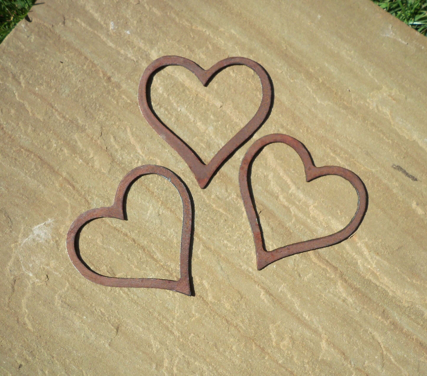 Rusty Metal HEARTS x 3 Garden Ornament. Rustic Garden Decor. Rusted Steel Garden Art. Metal Garden Decoration. Birthday Present.