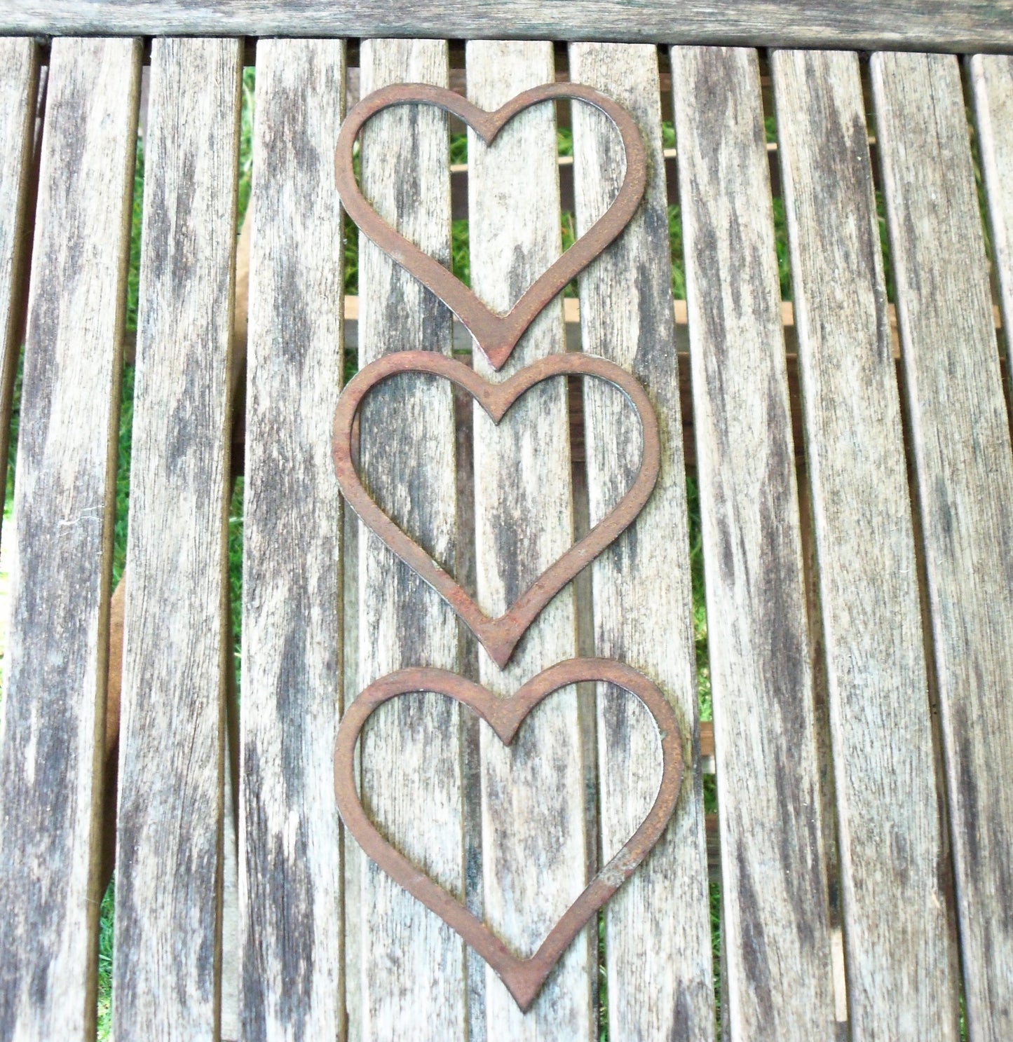 Rusty Metal HEARTS x 3 Garden Ornament. Rustic Garden Decor. Rusted Steel Garden Art. Metal Garden Decoration. Birthday Present.