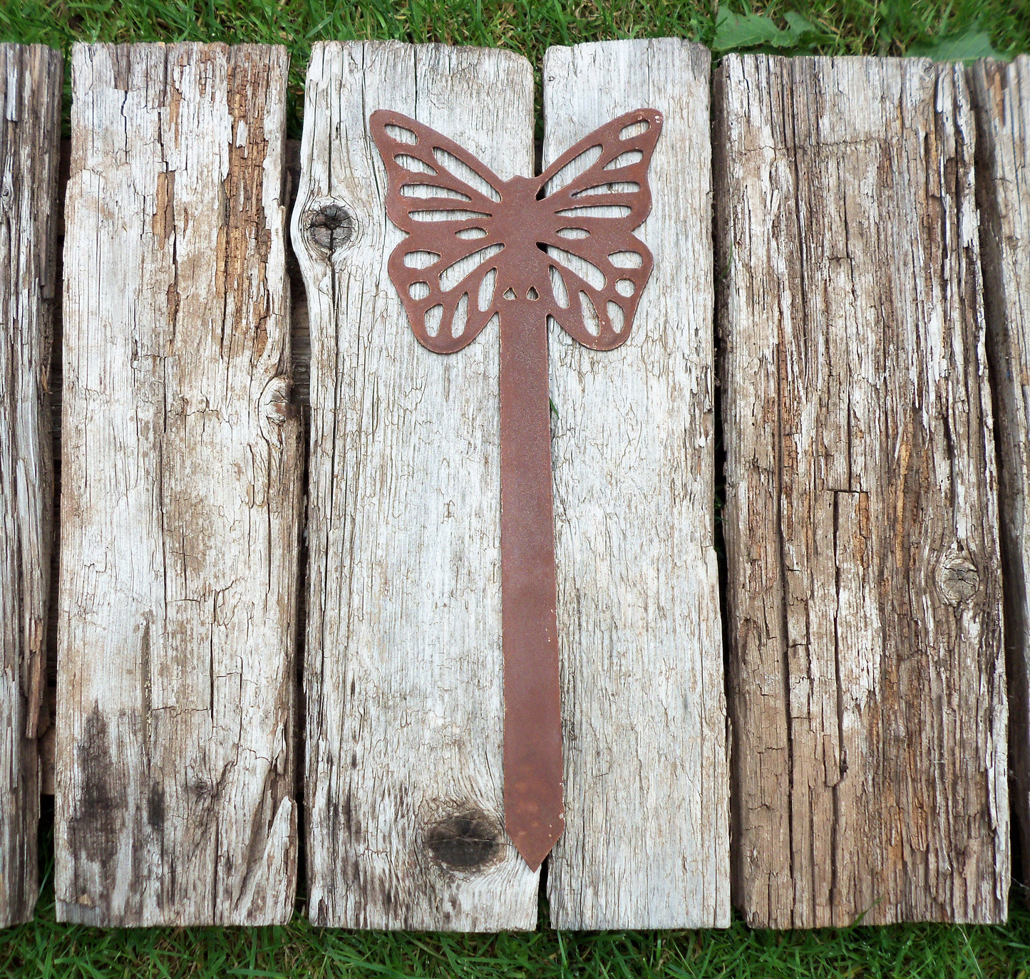 Rusty Metal BUTTERFLY Garden Stake. Rustic Plant Pot Ornament. Metal Garden Butterfly Decoration. Rusted Steel Garden Art. Birthday Gift.