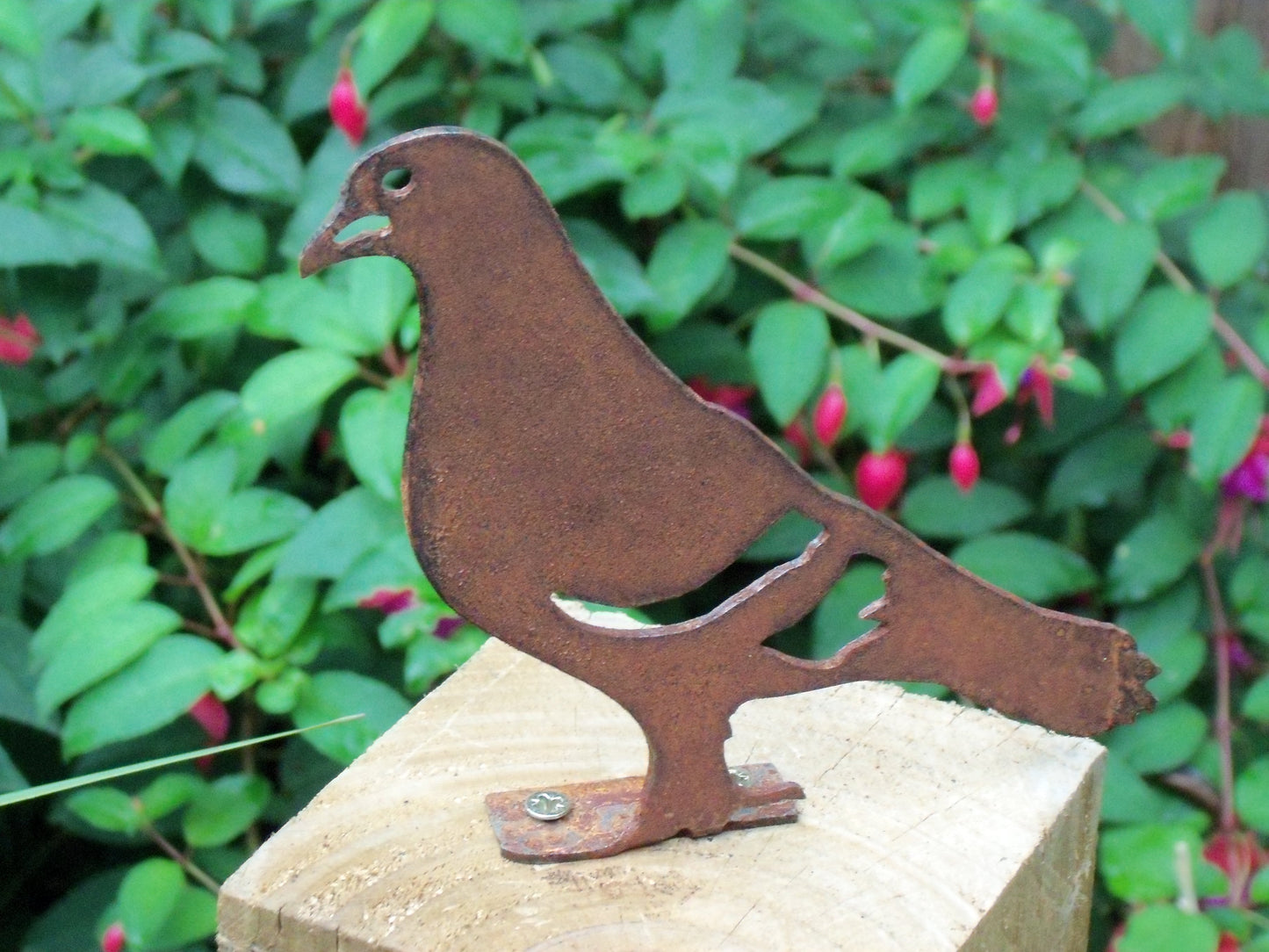 Rusty Metal PIGEON Bird Garden Ornament. Rustic Fence Post Topper. Metal Garden Pigeon Decoration. Rusted Steel Garden Art. Birthday Gift.