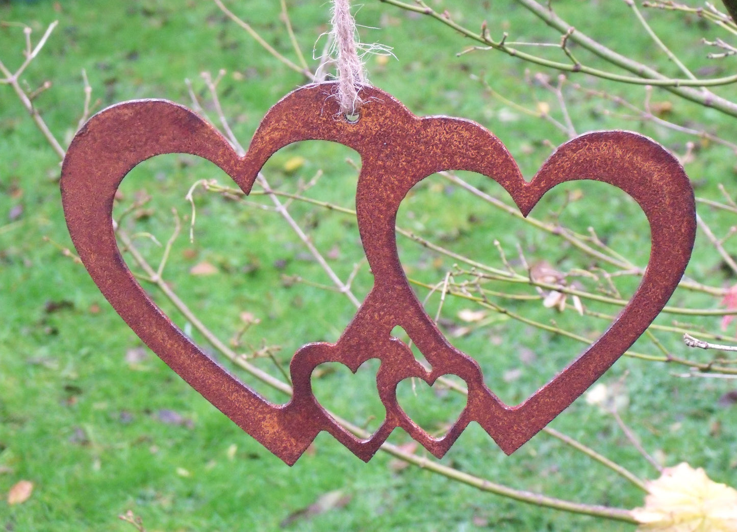 Rusty Metal Group of HEARTS Garden Ornament. Rustic Garden Decor. Metal HEART Garden Decoration. Rusted Steel Garden Art. Birthday Gift Love