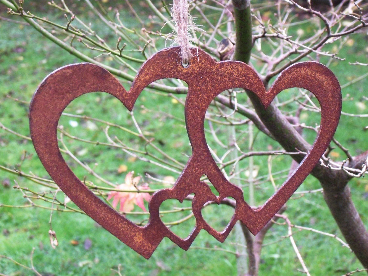 Rusty Metal Group of HEARTS Garden Ornament. Rustic Garden Decor. Metal HEART Garden Decoration. Rusted Steel Garden Art. Birthday Gift Love