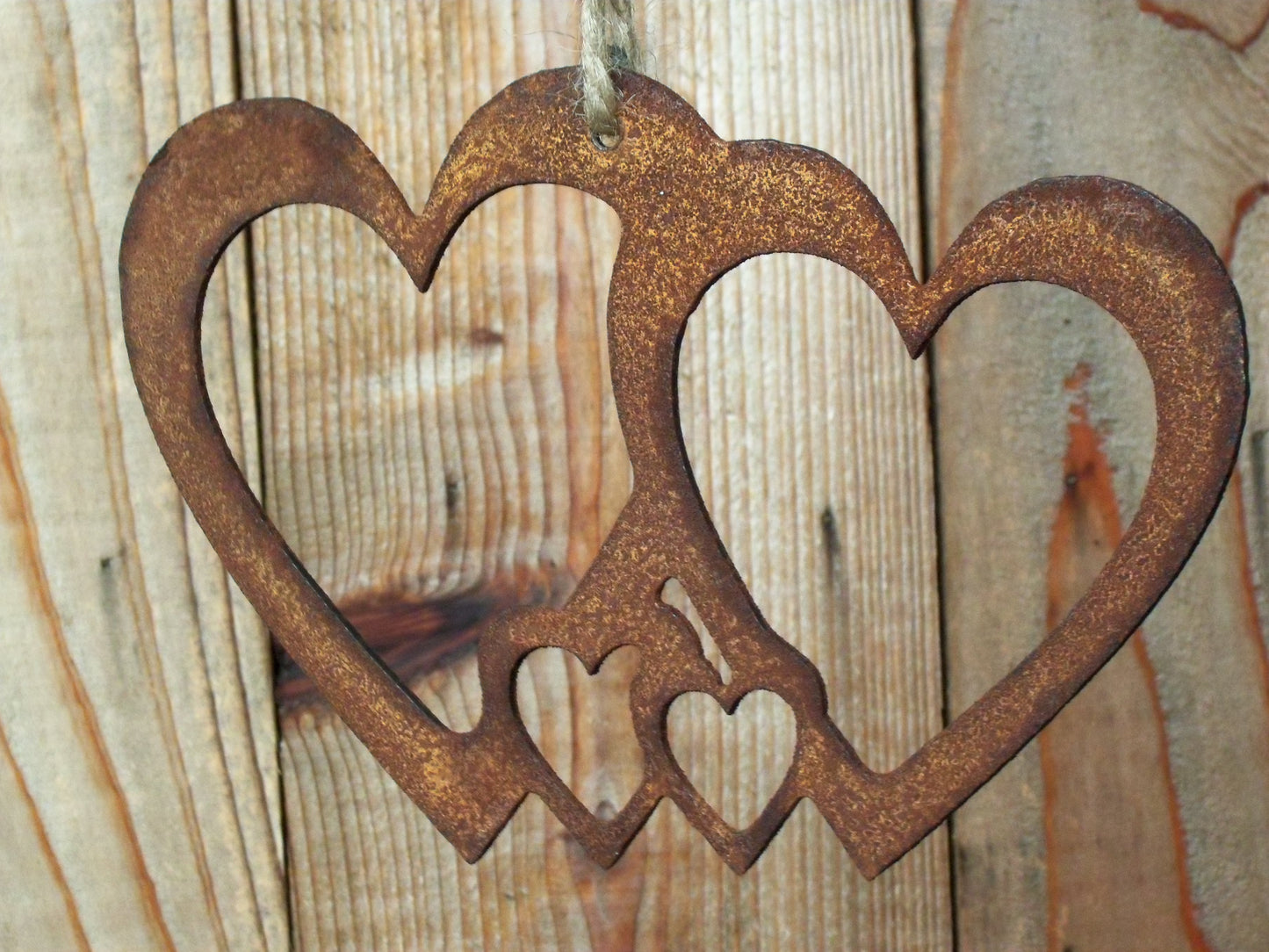 Rusty Metal Group of HEARTS Garden Ornament. Rustic Garden Decor. Metal HEART Garden Decoration. Rusted Steel Garden Art. Birthday Gift Love