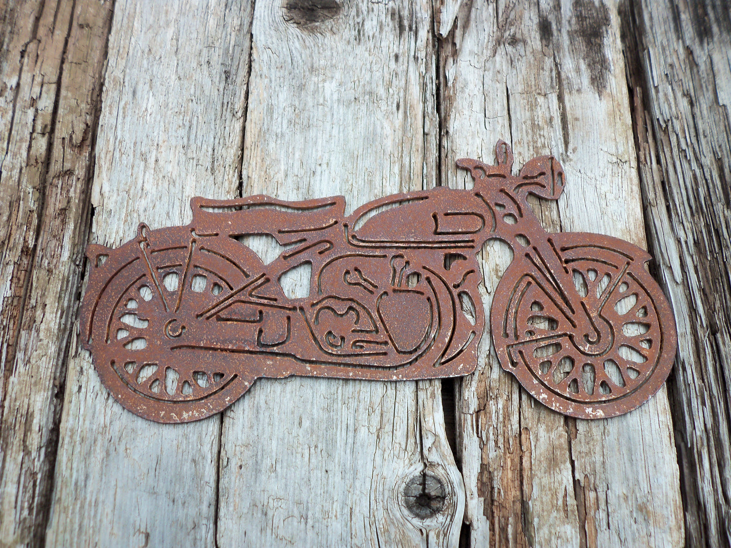 Rusty Metal MOTORCYCLE Vincent Black Shadow Garden Ornament. Rustic Garden Decor. Metal Garden MOTORBIKE Decoration. Rusted Steel Garden Art