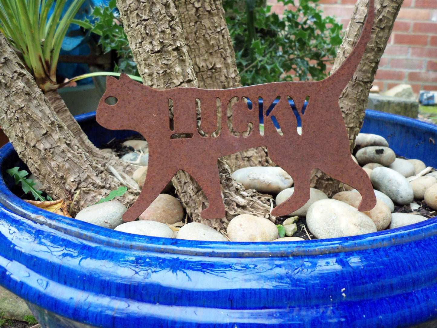 Personalised Rusty Metal CAT Sign Garden Ornament. Rustic Garden Decor. Metal Garden Cat Decoration. Rusted Steel Garden Art. Birthday Gift.