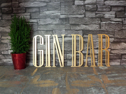 Gold Painted Metal GIN BAR Sign Letters. 8" Metal Lettering Art Deco. Gold Metal Gin Bar Decoration. Painted Steel Home Art Decor. Vintage.