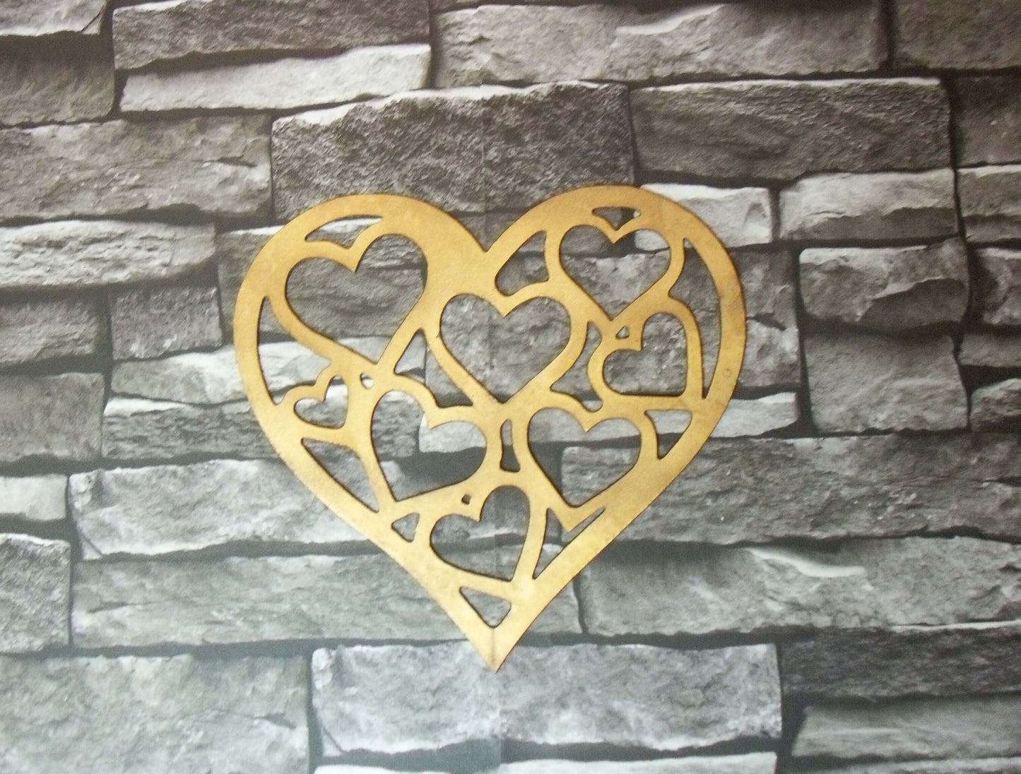 Rusty Metal LOVE HEART of HEARTS with Antiqued Gold Finish -S. Garden Ornament. Rustic Garden Art Decor. Metal Steel Home Heart Decoration.