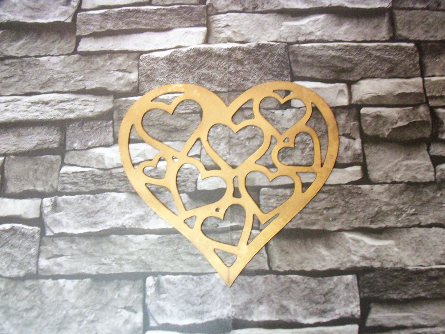 Rusty Metal LOVE HEART of HEARTS with Antiqued Gold Finish -S. Garden Ornament. Rustic Garden Art Decor. Metal Steel Home Heart Decoration.