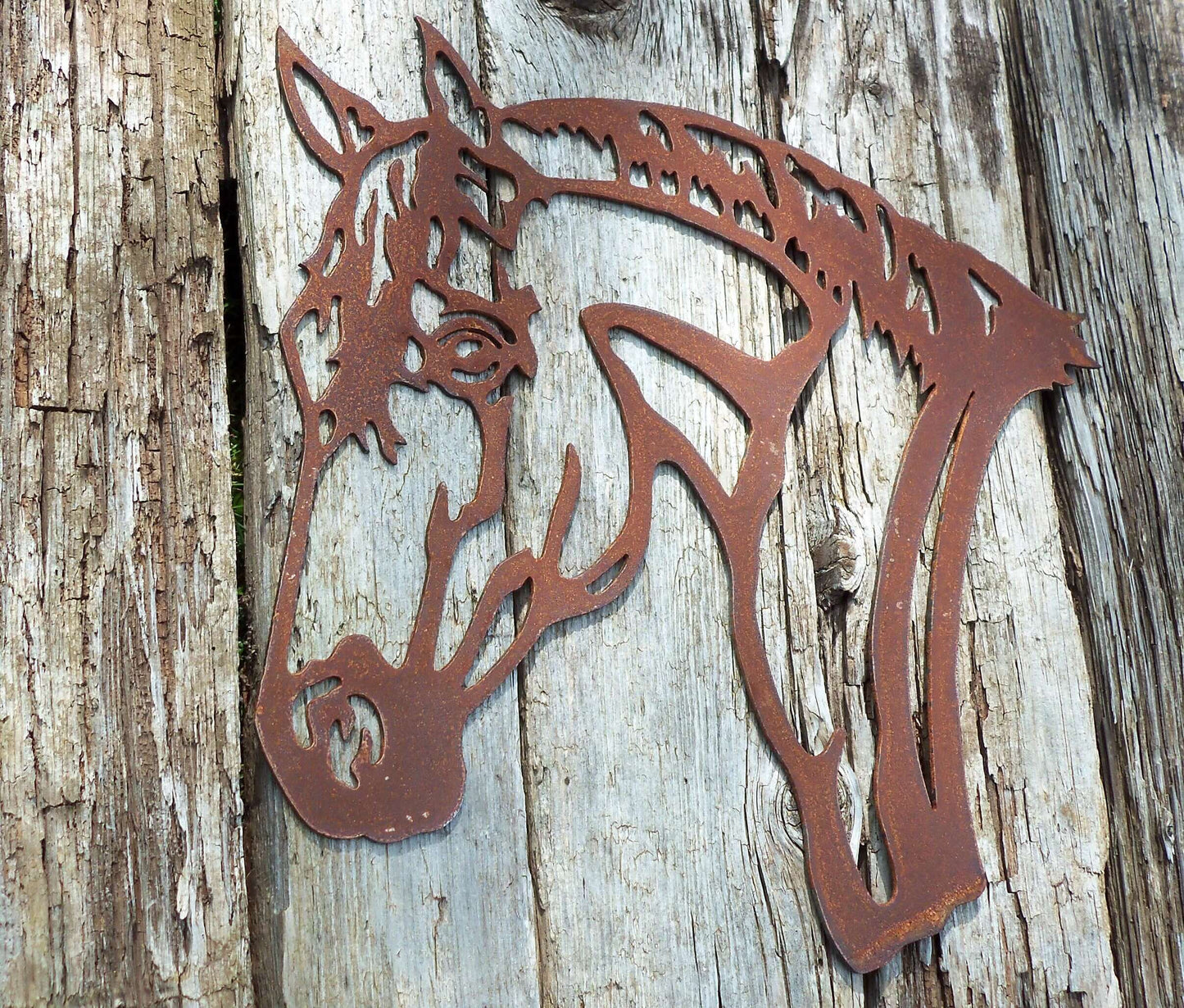 Rusty Metal HORSE Head Garden Ornament. Rustic Garden Decor. Metal Garden HORSE Decoration. Rusted Steel Garden Art. Vintage Stables Gift.