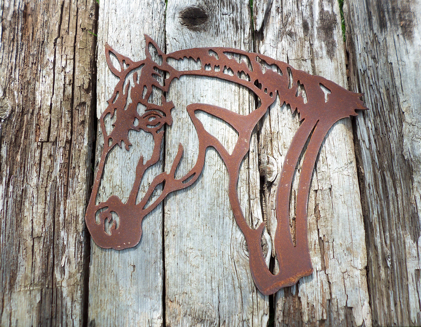Rusty Metal HORSE Head Garden Ornament. Rustic Garden Decor. Metal Garden HORSE Decoration. Rusted Steel Garden Art. Vintage Stables Gift.