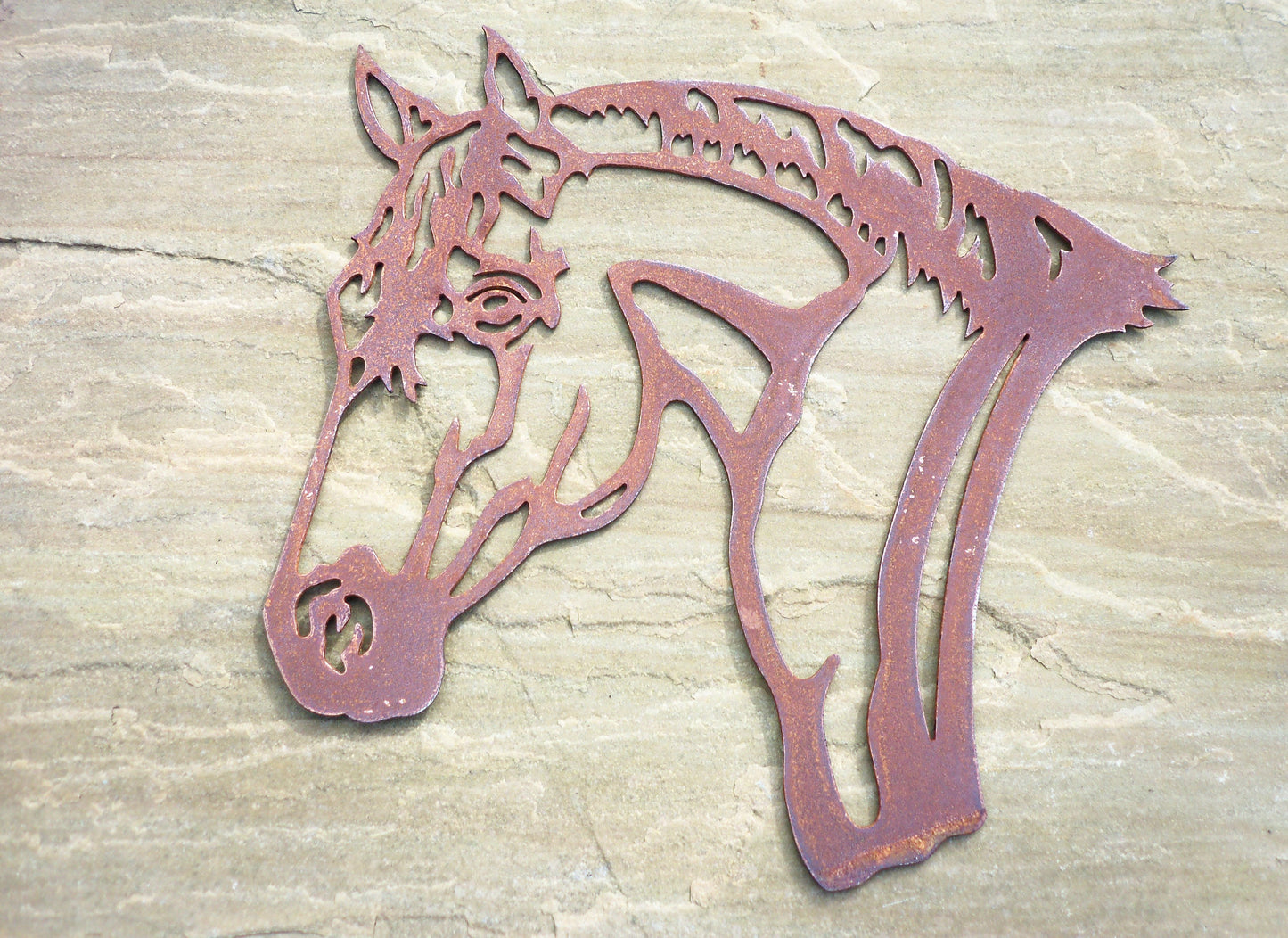 Rusty Metal HORSE Head Garden Ornament. Rustic Garden Decor. Metal Garden HORSE Decoration. Rusted Steel Garden Art. Vintage Stables Gift.