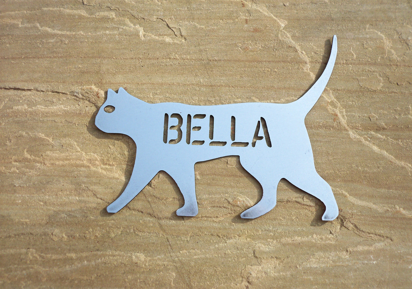 Clear Lacquered metal cat with personalised name - Bella