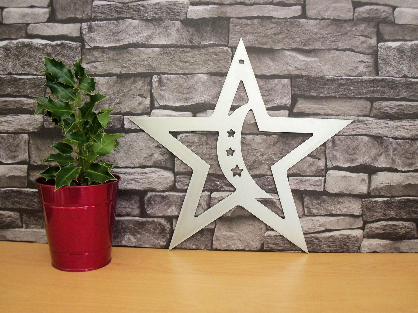 Metal STAR with MOON Hanging Garden Ornament. Rustic Garden Decor. Metal STAR Decoration. Steel Home & Garden Wall Tree Art. Christmas Gift