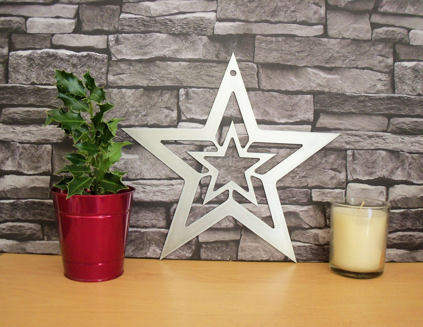 Metal STAR with STAR Hanging Garden Ornament. Rustic Garden Decor. Metal STAR Decoration. Steel Home & Garden Wall Tree Art. Christmas Gift