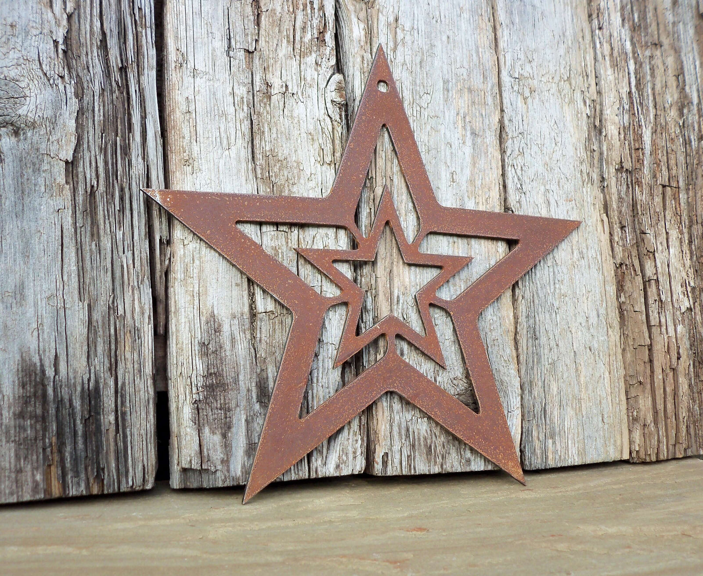 Rusty Metal STAR with STAR Hanging Garden Ornament. Rustic Garden Decor. Rusted Steel Garden Art Metal STAR Garden Decoration Christmas Gift