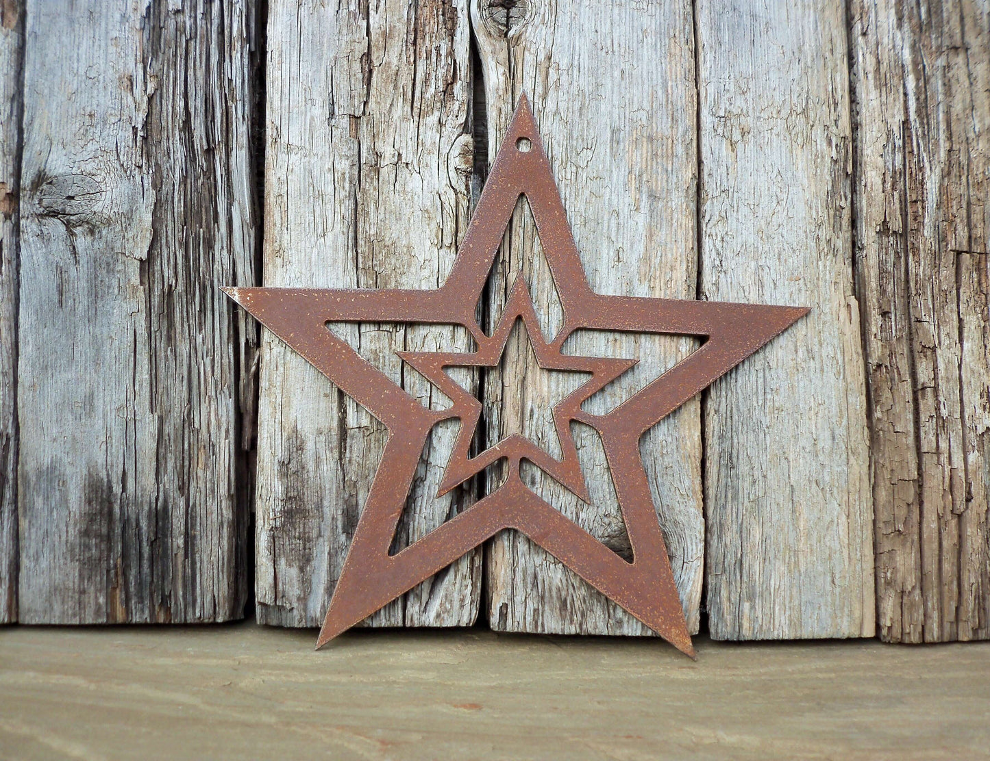 Rusty Metal STAR with STAR Hanging Garden Ornament. Rustic Garden Decor. Rusted Steel Garden Art Metal STAR Garden Decoration Christmas Gift