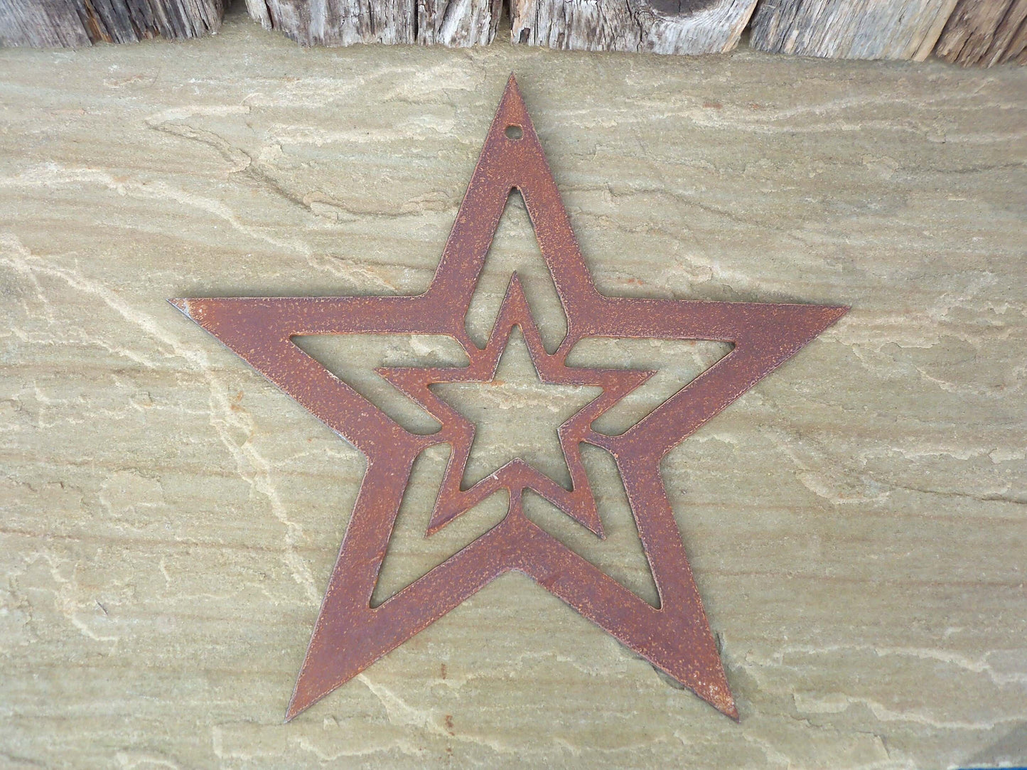 Rusty Metal STAR with STAR Hanging Garden Ornament. Rustic Garden Decor. Rusted Steel Garden Art Metal STAR Garden Decoration Christmas Gift