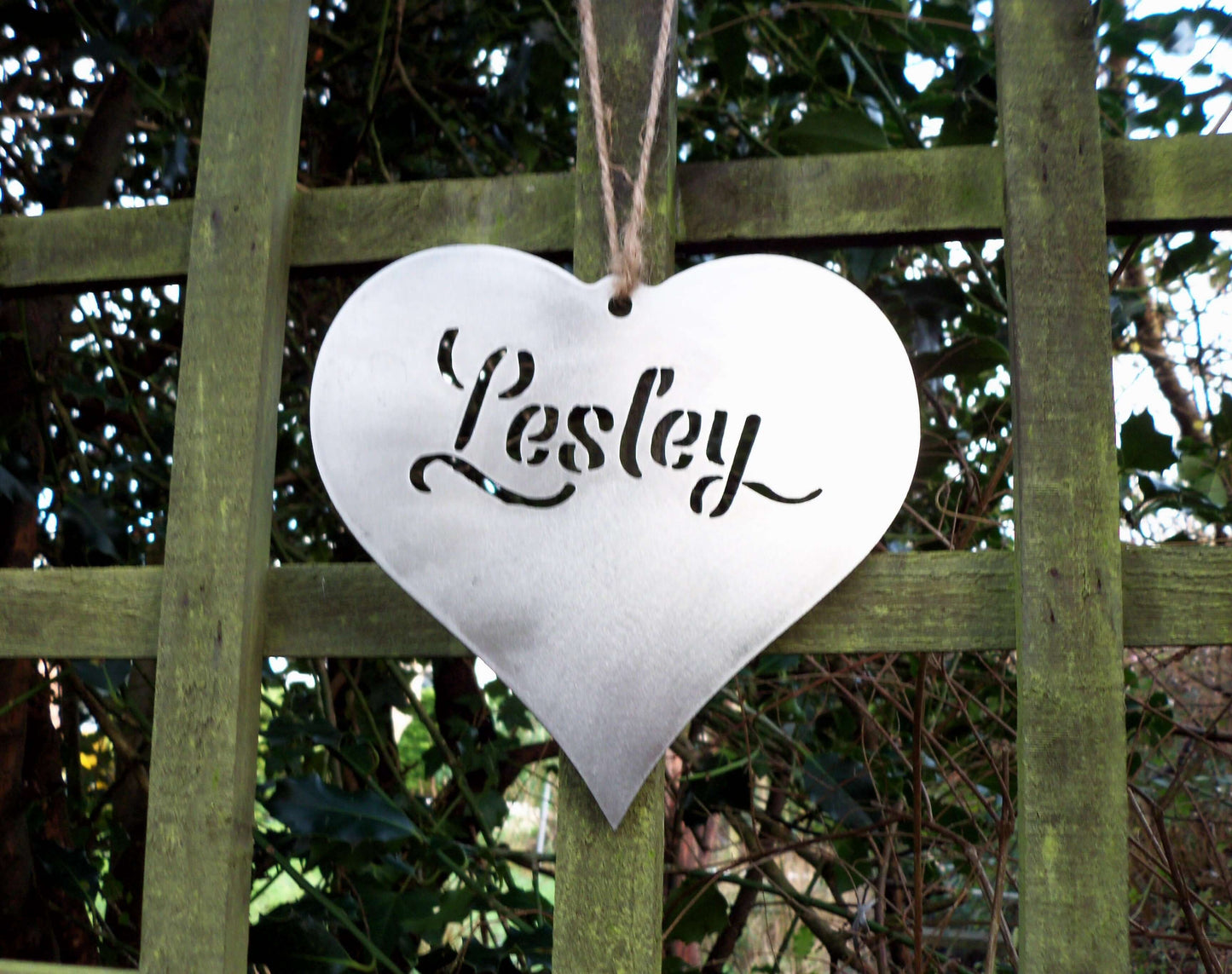 Personalised rusty metal hanging heart garden ornament - Rustic Decor.