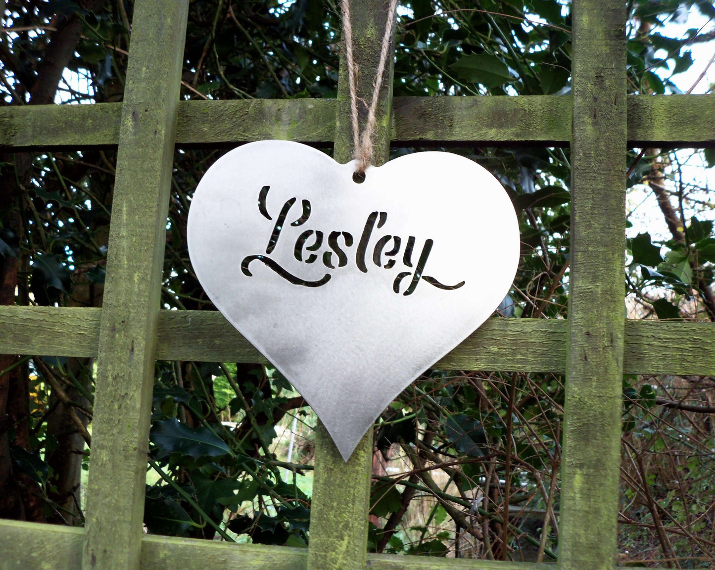 Personalised rusty metal hanging heart garden ornament - Rustic Decor.