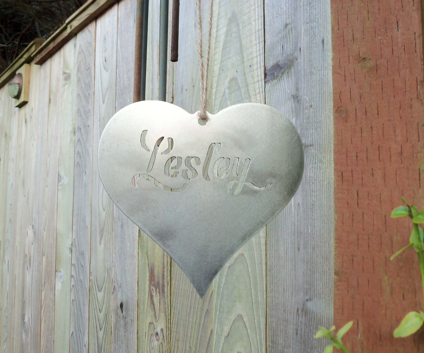 Personalised rusty metal hanging heart garden ornament - Rustic Decor.
