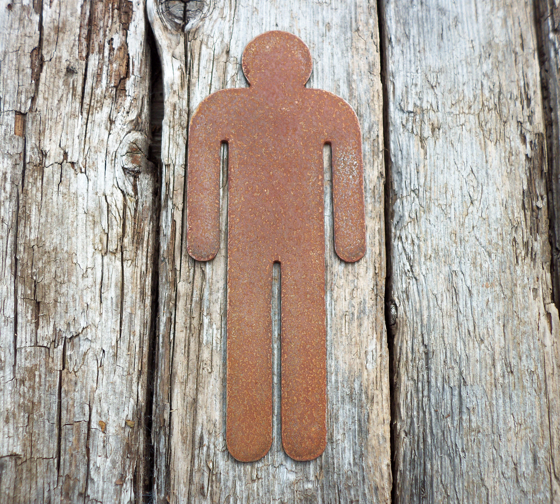 Rustic Metal WC Toilet Door Signs - man symbol on a wooden background