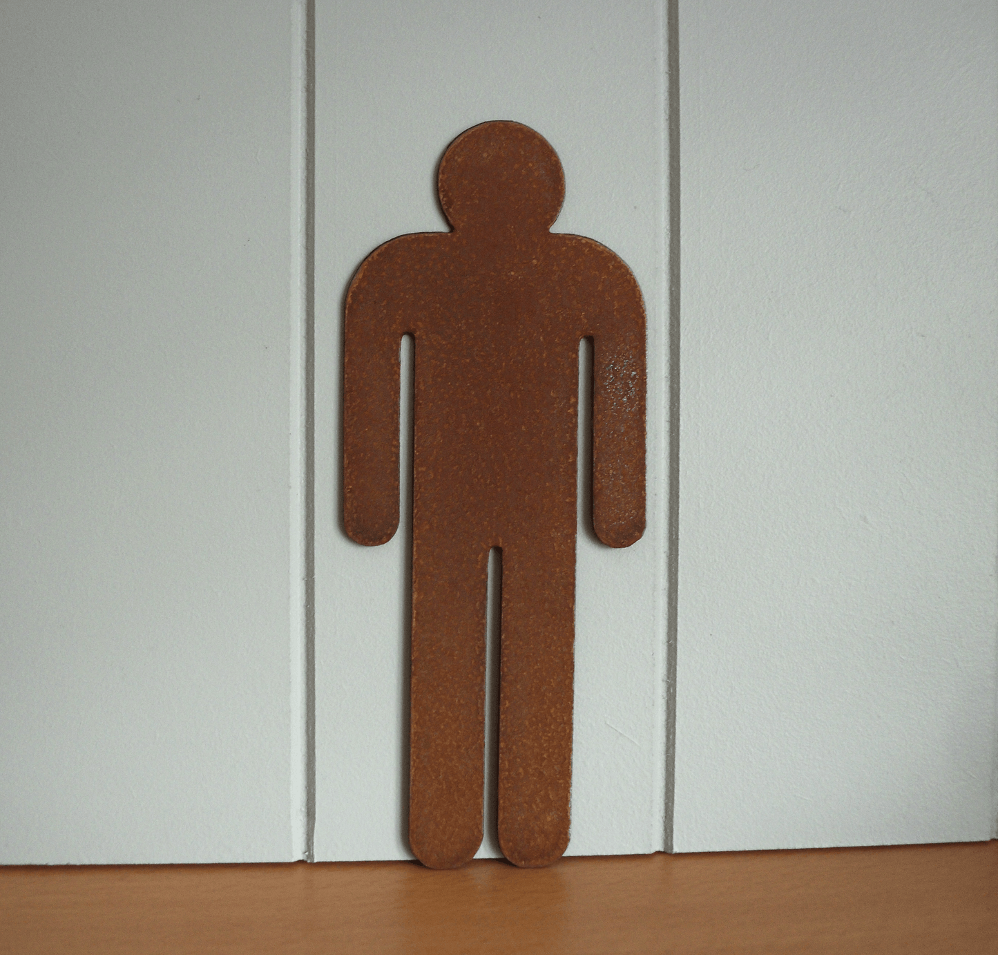 Rustic Metal WC Toilet Door Signs - male bathroom sign on a white wall