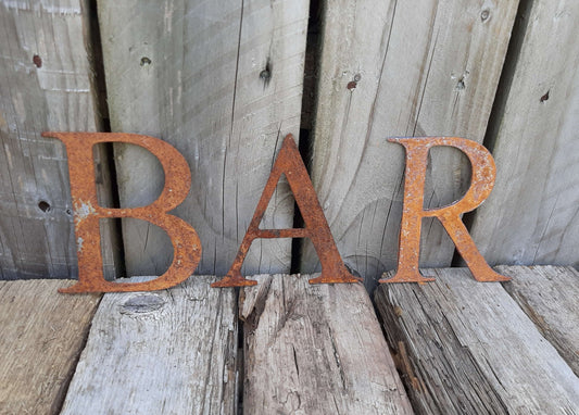 Rusty Metal BAR Sign Letters. 5" Metal Lettering. Rustic Garden Decoration. Rusted Steel Shop House Sign. Metal Garden Sign Vintage Decor.