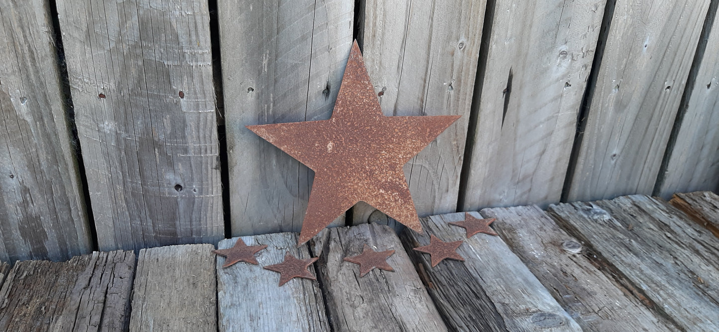 Rusty Metal STAR -Large + 5 x Small STARS Set Garden Ornament. Rustic Garden Decor. Rusted Steel Garden Art. Metal STAR Garden Decoration.