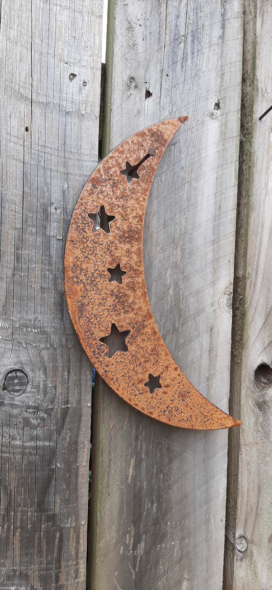 Rusty Metal CRESCENT MOON Garden Ornament. Rustic Garden Decor. Rusted Steel Garden Art. Metal MOON Garden Decoration. Vintage Birthday Gift