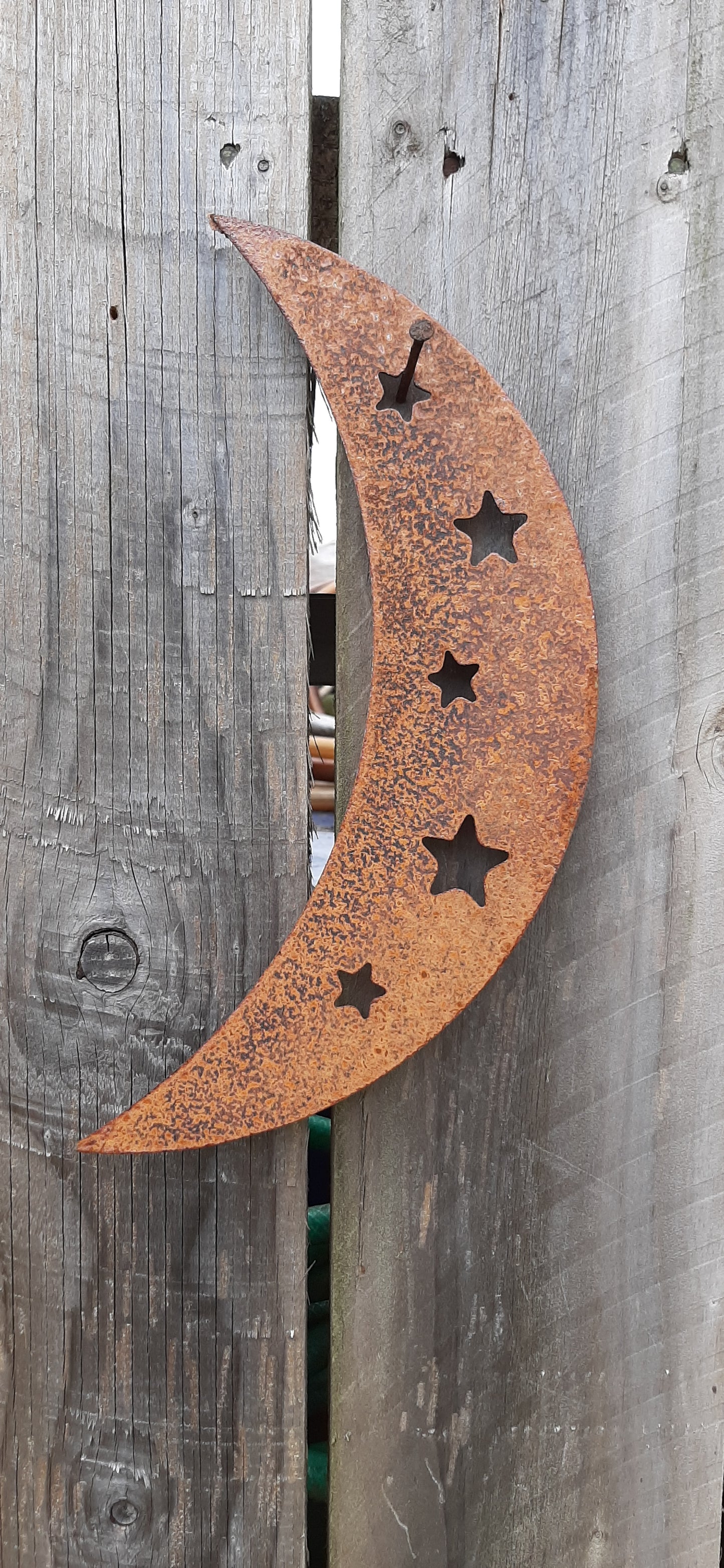 Metal CRESCENT MOON Garden Ornament. Rustic Garden Decor. Metal Garden MOON Decoration. Steel Home & Garden Wall Tree Art. Birthday Gift Mum