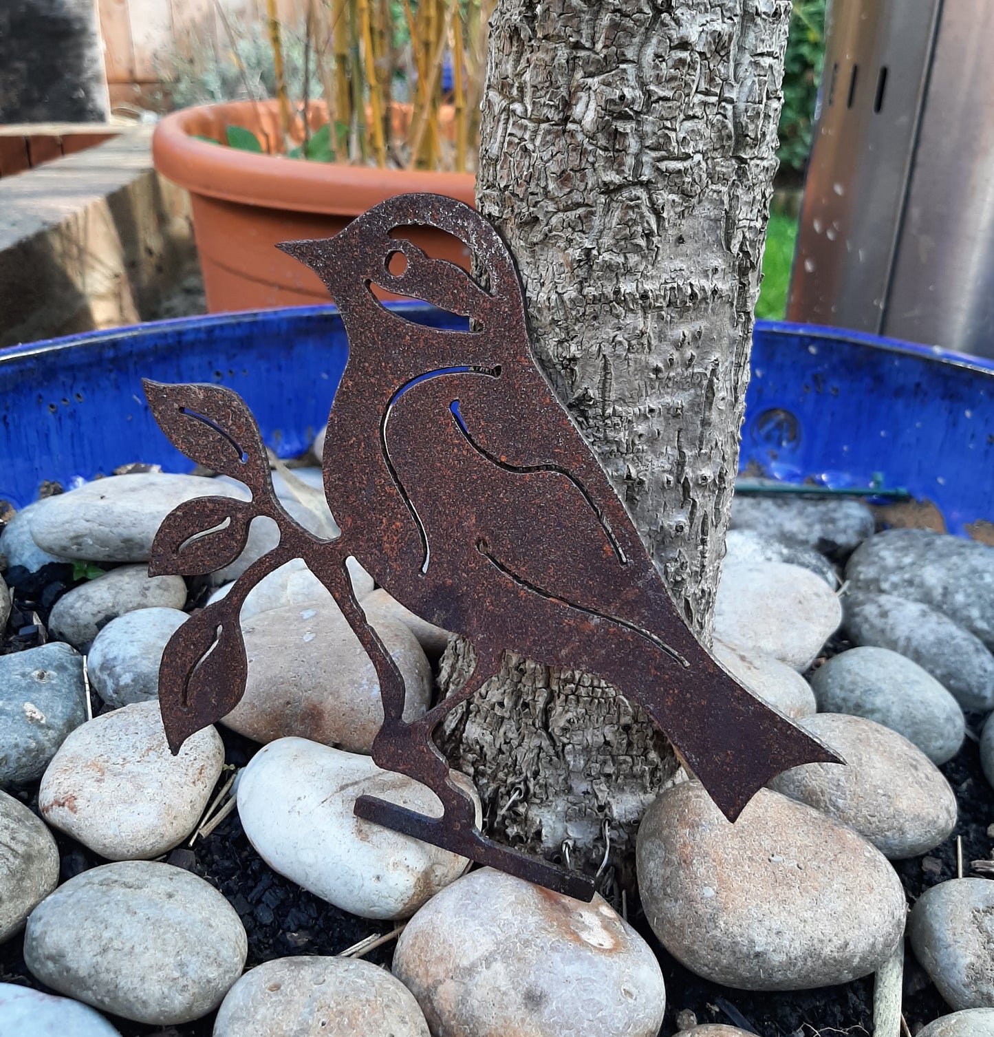 Rusty Metal GARDEN BIRD Garden Ornament. Rustic Garden Decor. Metal Garden Bird Decoration. Rusted Steel Garden Art. Birthday Gift for Mum.