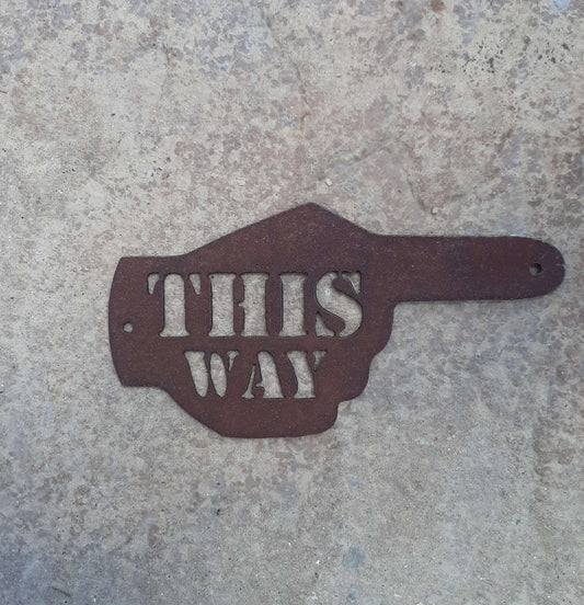 Rusty Metal HAND POINTER ARROW - 'This Way' Left / Right / Ahead Sign Garden Ornament. Rustic Garden Decor. Metal Garden Decoration Hand.