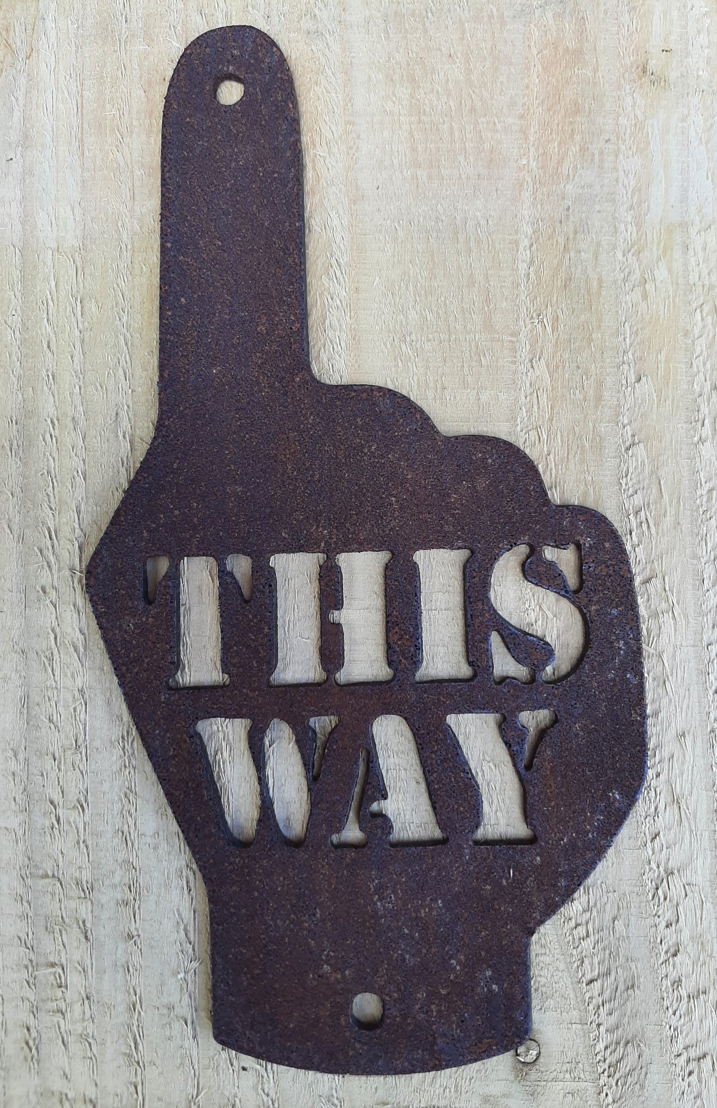 Rusty Metal HAND POINTER ARROW - 'This Way' Left / Right / Ahead Sign Garden Ornament. Rustic Garden Decor. Metal Garden Decoration Hand.